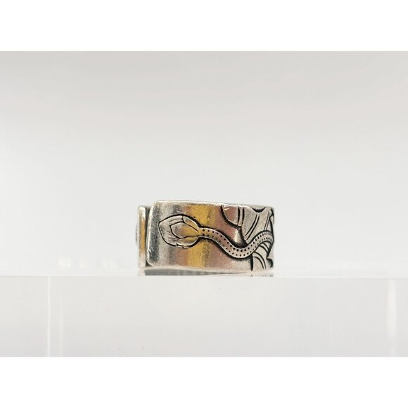 Lotus Buddhist Heart Sutra Embossed 925 Sterling Silver Vintage Ring - sz 8.5 - Picture 5 of 15